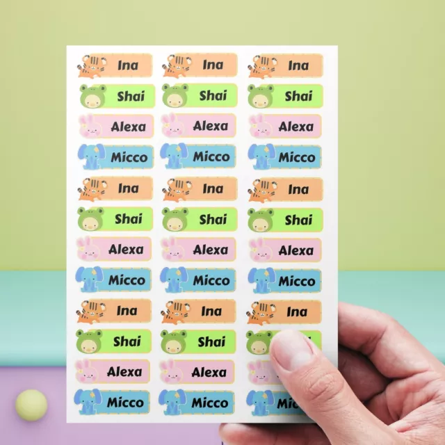 x72 Personalised Vinyl Stick On Name Labels Stickers Tags School Kids