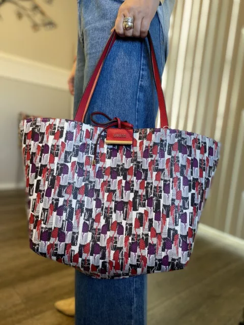 GUESS 2 In 1 Bobbi Inside Out Tote X- Large Handbag Lipstick & Removable Pouch 3