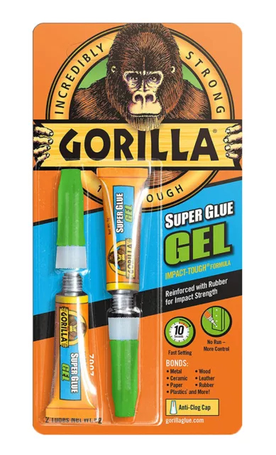 Gorilla Super Glue Gel CLEAR Adhesive Impact Tough Quick Dry No Run 2 x 3g