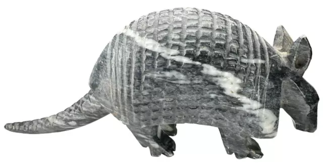 Armadillo Carved Southwestern Animal Figure Gray Marbled Stone 10” Long