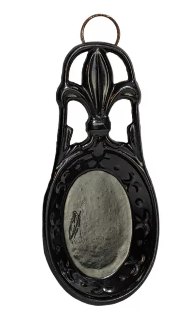 2013 Fleur De Lis Enamel Covered Cast Iron Spoon Rest With Hanger 8"