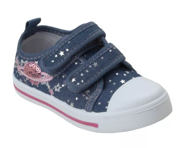 Girls Navy Blue Denim Glitter Stars Summer Pumps Shoes Trainers Uk Size 6-12