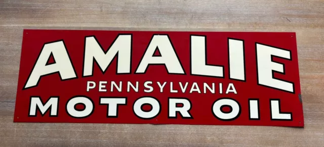 Vintage 35.5”x 11.5” Amalie Motor Oil Tin  Sign Stout Sign Co St Louis