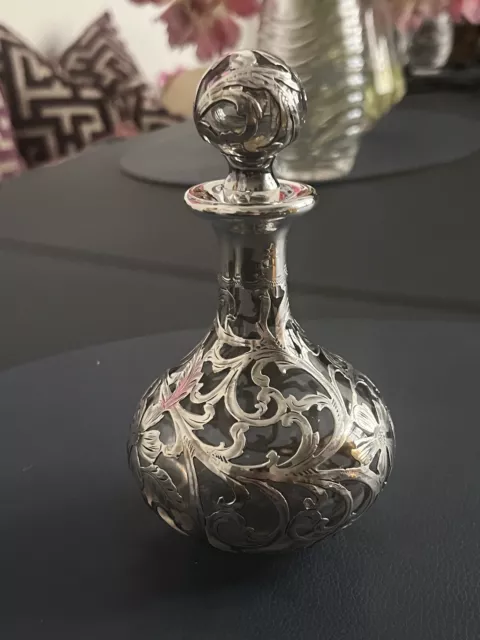 Jugendstil Flakon / Karaffe - Glas / Silber um 1920