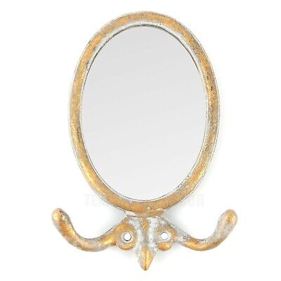 Oval Mirror Double Wall Hook Key Towel Coat Necklace Hanger Antique Style Gold