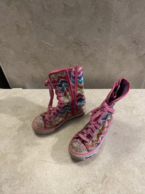 Sketchers Girls Youth Twinkle Toes Purple High Top Zip Up Shoes Size Youth 12