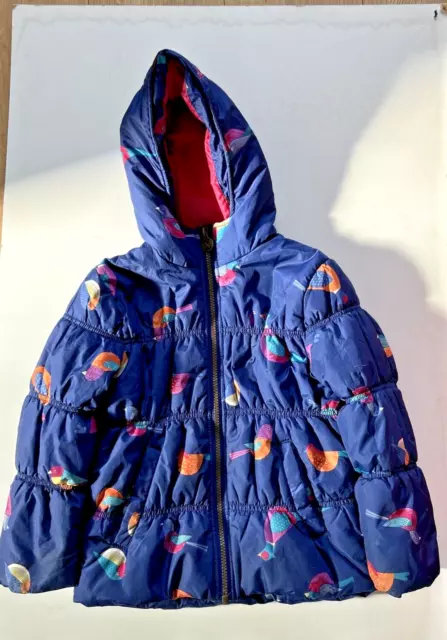 Joules Navy Girls Quilted Coat Lightweight  Birds Jacket Anorak Age 5 110cm