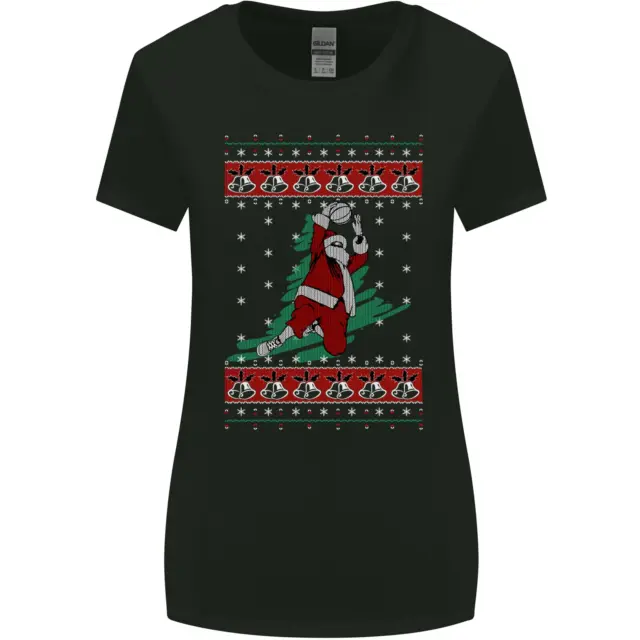 T-shirt da donna basket giocatore di Babbo Natale divertente taglio più largo