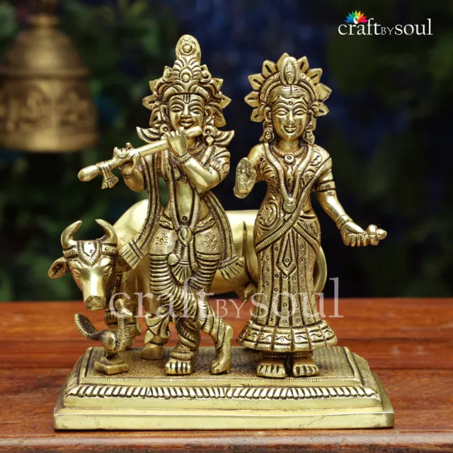 Radha Krishna Statue Handmade Brass Home Temple Pooja Lord Figurine Hindu God