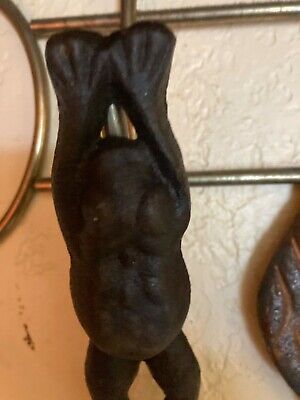 Vintage cast-iron wall hooks.  2 Very unique and rare. Monkey and Frog. Antique  3