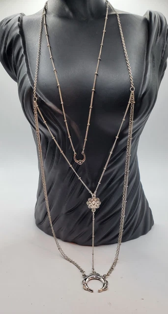 Womens American Eagle Necklace Boho Silver Tone Multi Strand  #0088