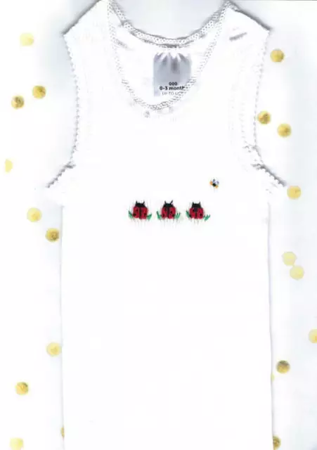 Hand Embroidered White Ladybug Baby Singlet