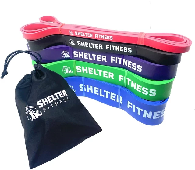 Heavy Duty Resistance Bands by Shelter Fitness 5-Band - 390lb Bundle - 100%...