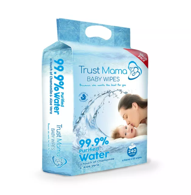 Trust Mama Baby Wipes 99.9% Pure Water Chemical Free For Sensitive Skin (4PACKS) 2