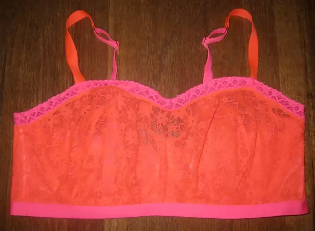 LANE BRYANT Cacique Womens Orange/Pink Lace Unlined Bandeau Underwire Bra 44DDD