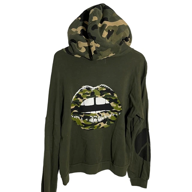 Lauren Moshi Melanie Camo Lip love Hoodie army Green Size medium sweatshirt top