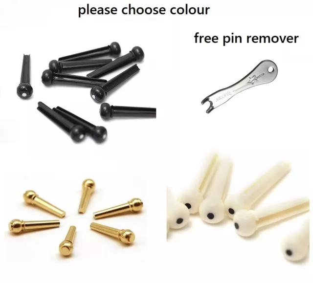 Acoustic Guitar String Bridge Pins x 6 choose brass white black free tool UK