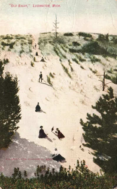 Vintage Postcard 1909 Old Baldy Trail Winter Snow Mountain Ludington Michigan MI