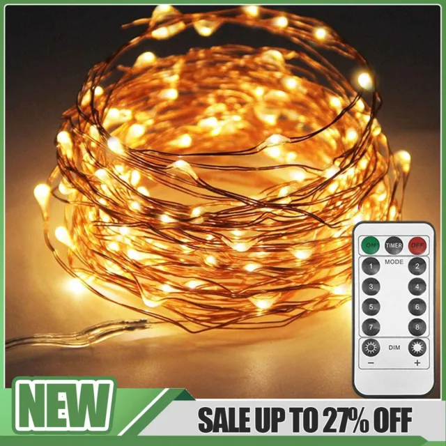 Fairy String Lights Micro Rice Copper Wire Xmas Light 50-200LED Battery Operated
