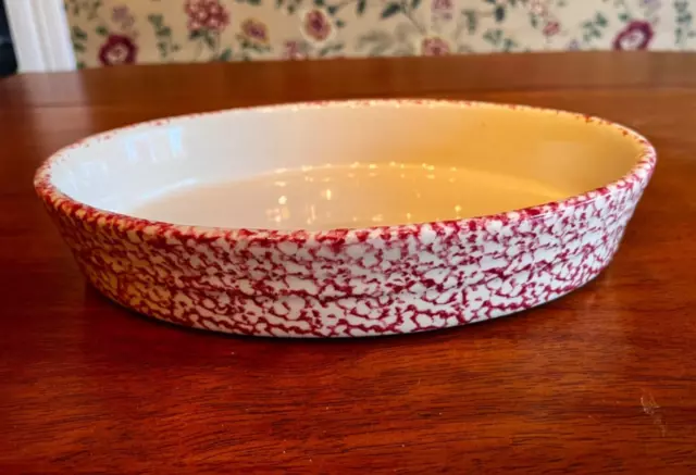 Vintage Roseville Pottery Pink Spongeware Oval Casserole Baking Dish Gerald Henn