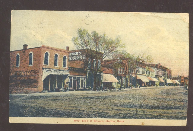 Holton Kansas Downtown Square Street Scene Vintage Postcard 1909
