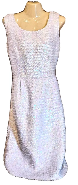 Vintage Cocktail Wiggle Dress Sequin Dress White Aurora Borealus Size L