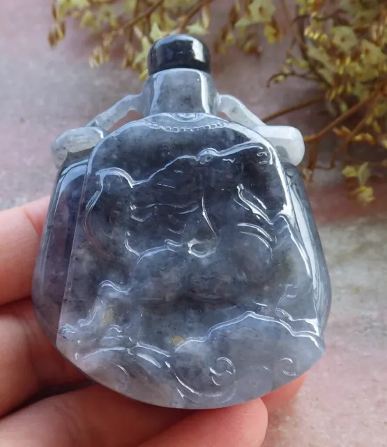 Certified Black Burma Natural A Jade jadeite pendant Horse Snuff Bottle 607751