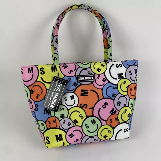 Steve Madden Insulated Mini Lunch Tote Multi Color Zip Smiley Face Brand New