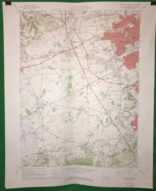 Vintage 1964 ALLENTOWN WEST, PA Quadrangle USGS 1:24000 Topographic Map  28"×22"