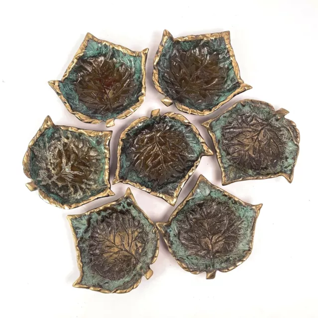 Hakuli Israel - Set of 7 Small Leaf Shaped Metal Nut or Trinket Dishes - 3" wide