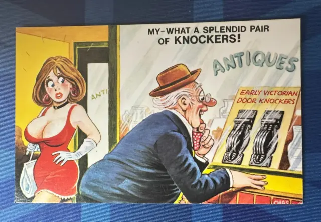 Saucy Bamforth Comic Postcard 1970s Big Boobs Innuendo WHAT A PAIR OF KNOCKERS