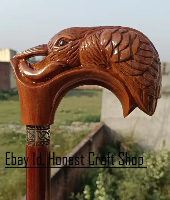 Hand Carved Kingfisher Handle Wooden Walking Cane Handmade Walking Stick Gift