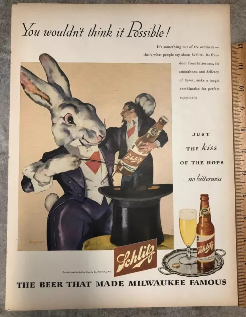 Two 1946/47 Orig Schlitz Beer/ Shell Oil/ Freezer Magazine Print Ads