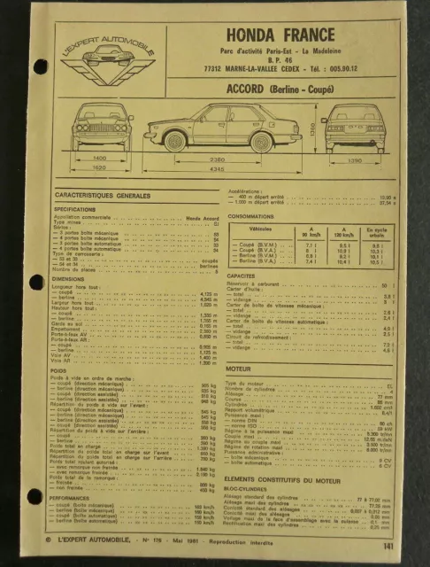 Fiche technique automobile HONDA ACCORD berline - coupé