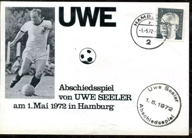 Gedenkkarte Fußball Abschiedsspiel Uwe Seeler 1. Mai 1972