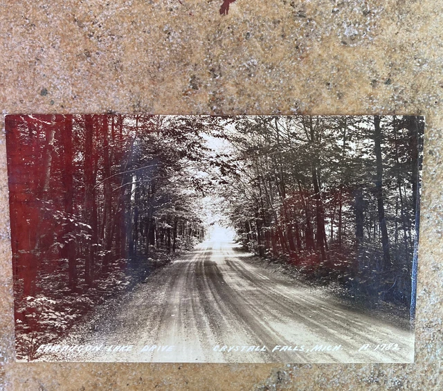 1939 Rppc Chicaugon Lake Drive Crystall Fals Mi  Iron County