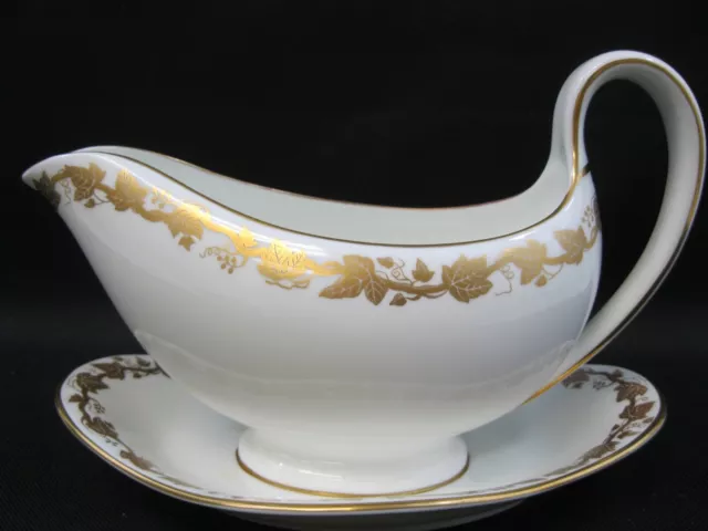 Wedgwood China - W4001 Whitehall Gold Grape Vine - Gravy Boat / Attached Saucer