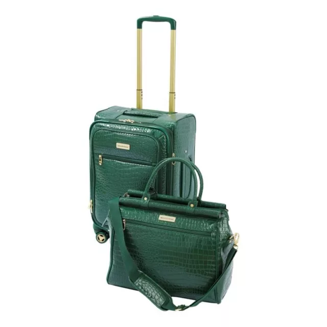 Samantha Brown 22" Croco Spinner & Dowel Bag Luggage Travel Set - Deep Green