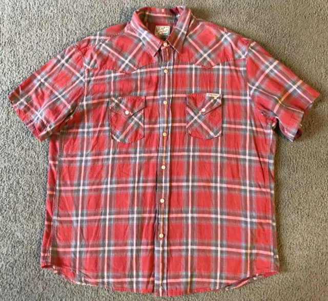 Lucky Brand Men's Short Sleeve Button Front 100% Linen Plaid Shirt - Size XXL