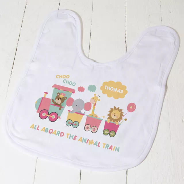 Personalisiertes Baby Lätzchen Kleidung waschbar TIERZUG Jungen Mädchen Taufgeschenk