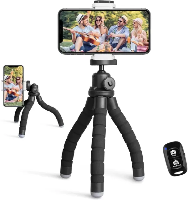 Phone Tripod Portable and Flexible Tripod with Wireless Remote Clip Cell Phone