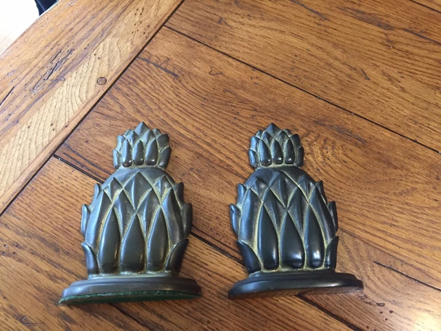 Pair Of Vintage Solid Brass Pineapple Heavy Bookends  Hollywood Regency Style?