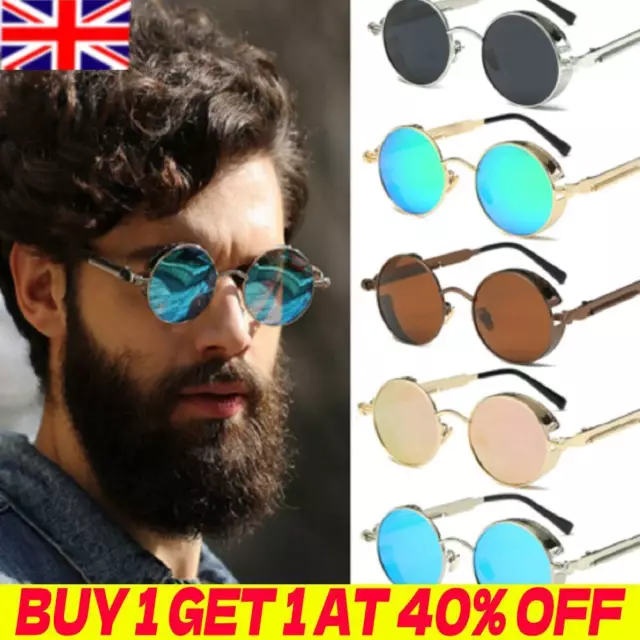 Vintage Polarized Steampunk Sunglasses Mens Brand Design Round UV400 Sun glasses