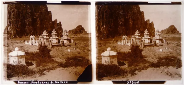 Annam.Vietnam.Montagnes de Marbre.Indochine.Vue stereo sur verre 6x13.Original.