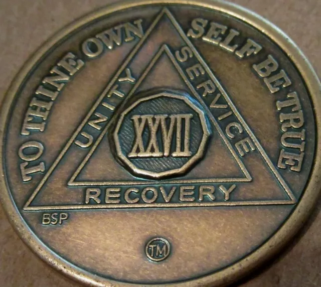 Alcoholics Anonymous AA 27 Year Bronze Medallion Coin Chip token Sobriety Sober