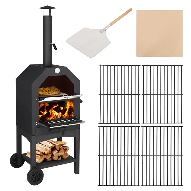 Wood Fired Pizza Oven Pizza Maker Grill with Wheels Waterproof Cover Outdoor