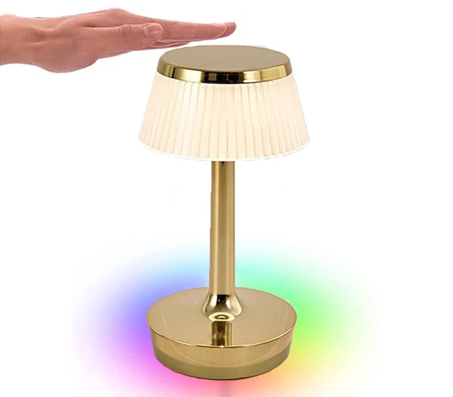 Lampada Da Tavolo Led Rbg Ricaricabile Touch Interno Effetto Cristallo Champagne