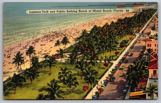 Miami Beach Florida Lummus Park & Public Bathing Beach Linen UNP Postcard