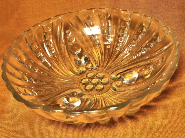 Vintage Anchor Hocking BURPLE Footed Serving Bowl Clear Glass Bubble Large