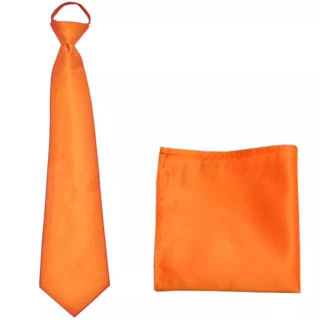 New Polyester Men's ready knot pre tied neck tie & hankie solid formal orange
